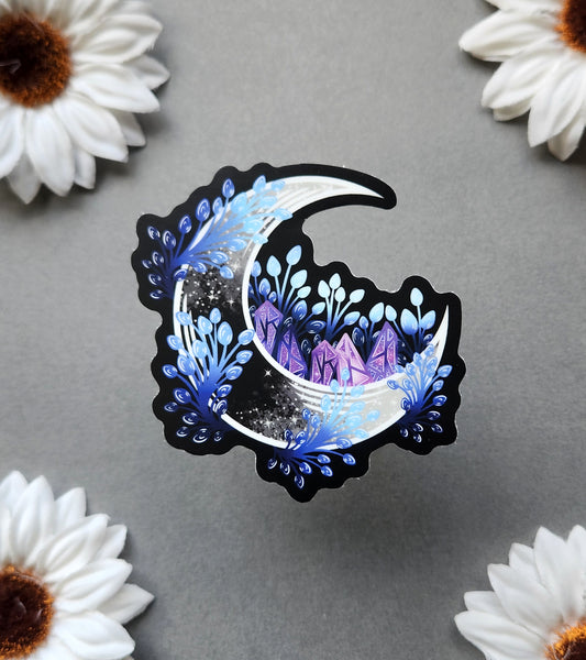 Blue and Purple Crystal Moon Matte 2.9x3-inch Sticker