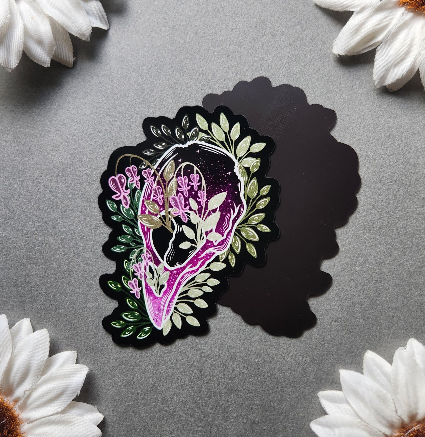 Magnet: Bleeding Heart Flower Crow Skull 2.9x3-inch Magnet