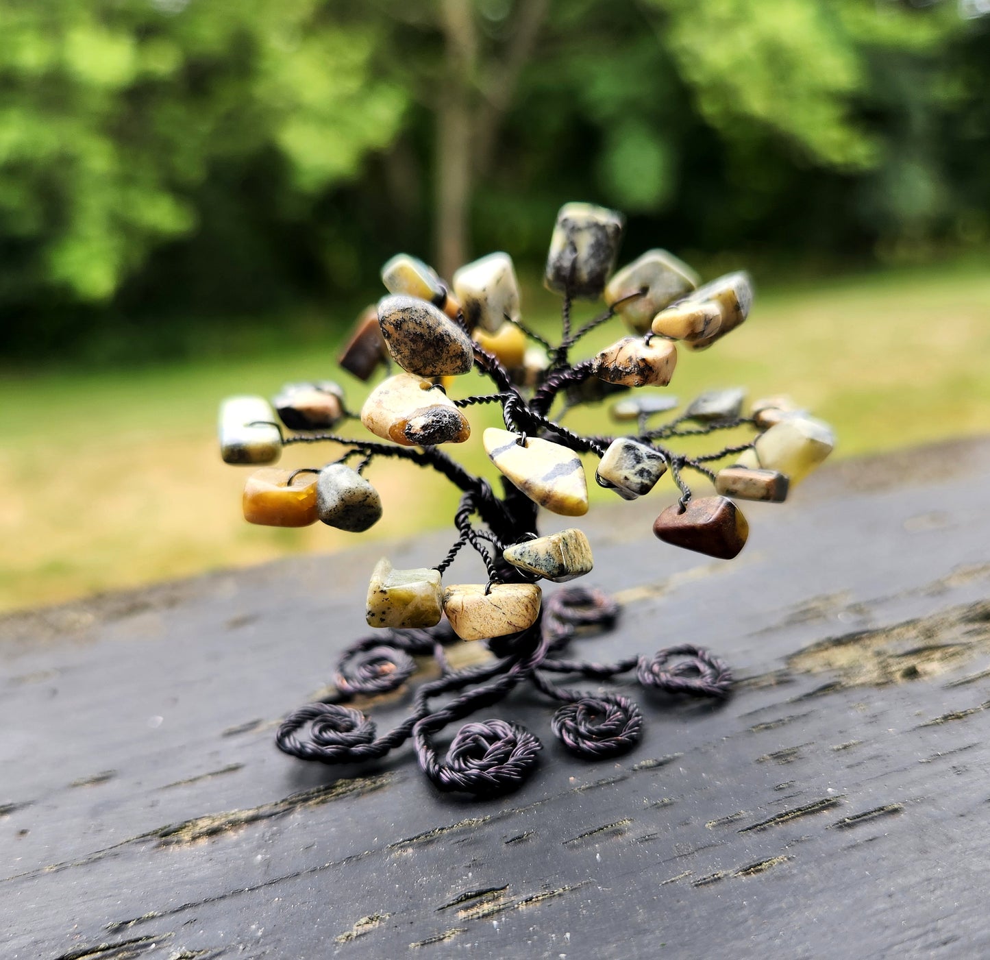 Custom Gemstone Black Plaited Wire Wrapped Tree