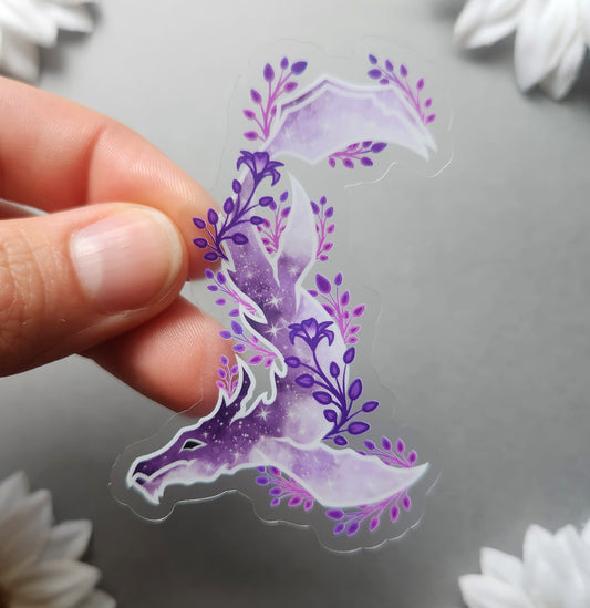 Purple and Pink Flower Galaxy Dragon 2.1×3-Inch Clear Vinyl Matte Sticker