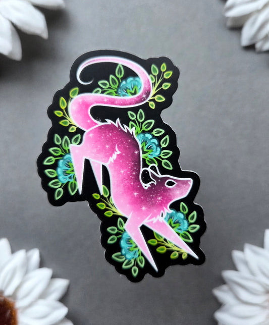 Pink Galaxy Mouse with Merigolds 2.01x3-inch Matte Sticker