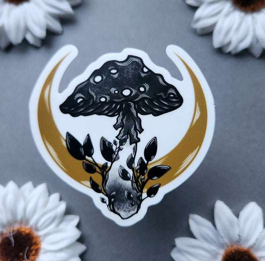 Mushroom and Golden Moon 2.3×3-inch Exclusive Matte Sticker