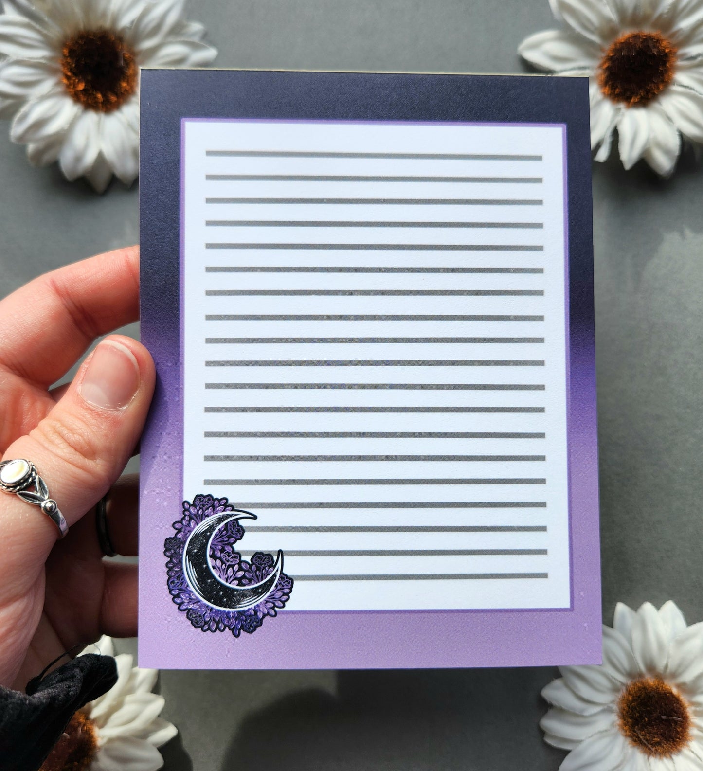 Purple Flower Moon 4×5.5-inch 50 Page Notepad