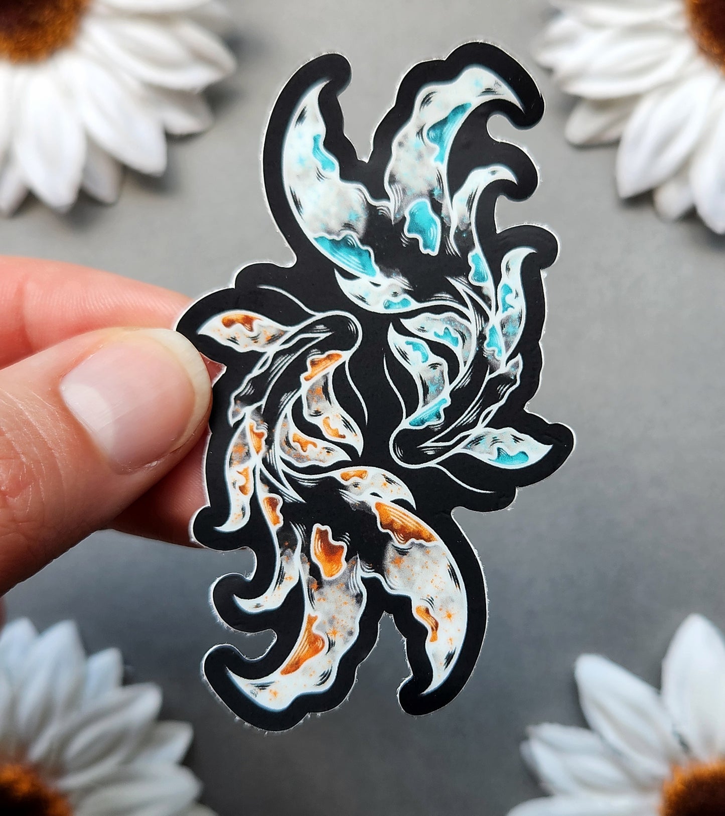 Tangerine and Teal Koi Fish 1.9x3-inch Matte Sticker