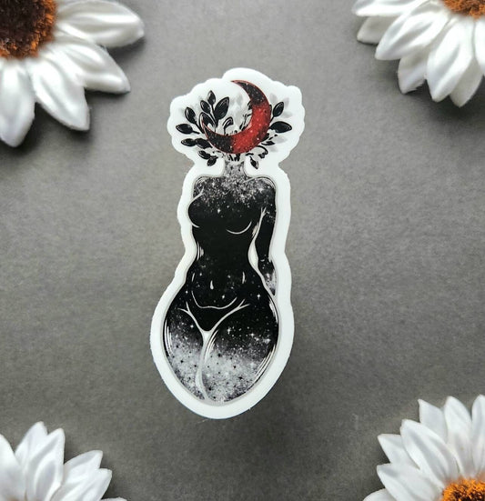 Red Half Moon Head Galaxy Woman Matte 1.2x3-inch Sticker