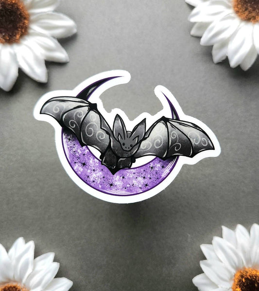 Bat With Purple Moon Matte 3x2-inch Sticker