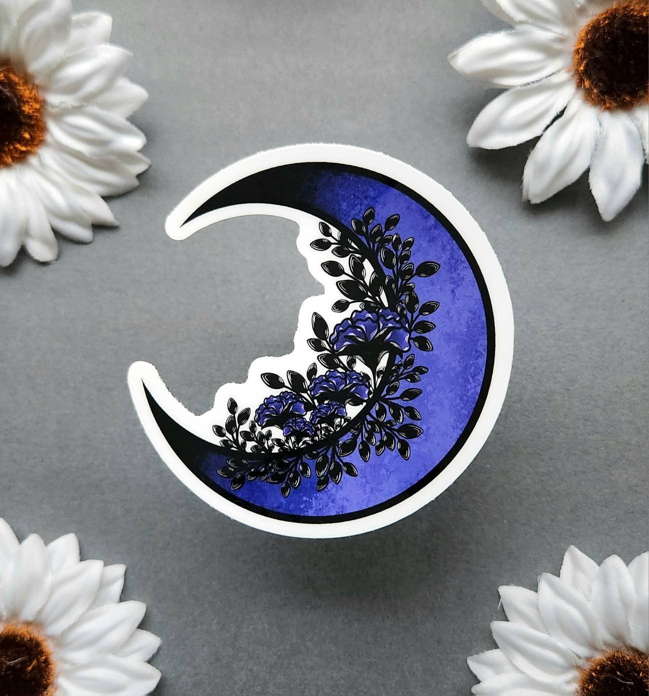 Blue Moon with Flowers Matte 2.9x3-inch Sticker