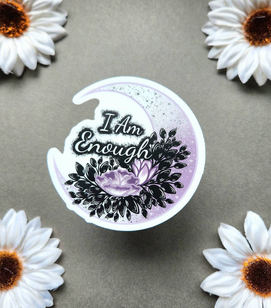 I am Enough Moon and Flowers Matte 2.8x3-inch Sticker