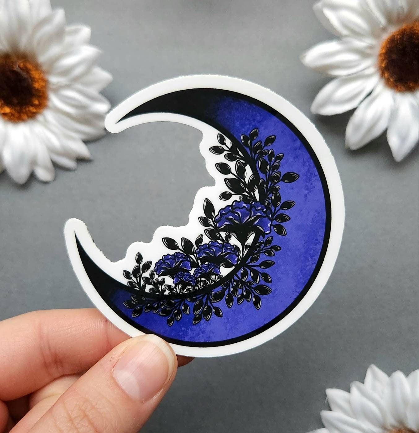 Blue Moon with Flowers Matte 2.9x3-inch Sticker